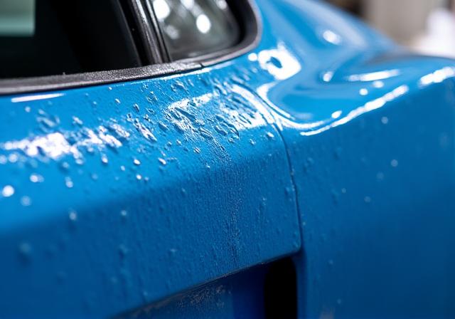 Detallado exterior de un coche deportivo azul